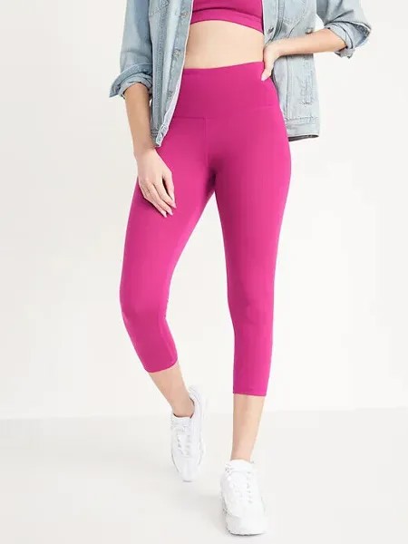 Укороченные леггинсы NWT Old Navy с высокой талией Elevate PowerPress, розовые, фуксия, женские, L