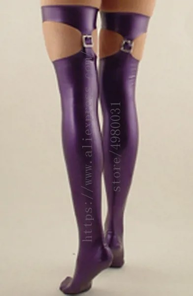 Новое поступление, дизайнерские женские чулки из фиолетового латекса с поясом, изготовленные из гибких и натуральных латексных материалов