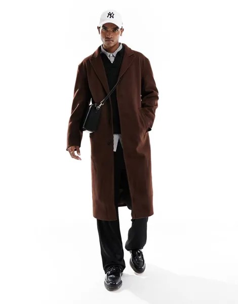 Коричневое непринужденное шерстяное пальто ASOS DESIGN
