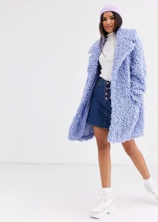 Синее пальто из искусственного меха ASOS DESIGN-Синий