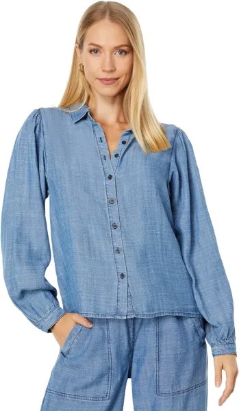 Рубашка Lilla P Shirred Sleeve Button-Down, цвет Washed Chambray