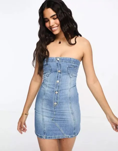 Голубое джинсовое платье мини без бретелек Miss Selfridge