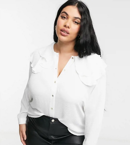 Белая блузка с воротником в стиле oversized Vero Moda Curve-Белый