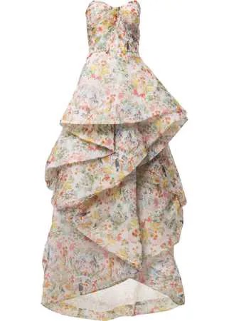 Monique Lhuillier платье с оборками и цветочным принтом