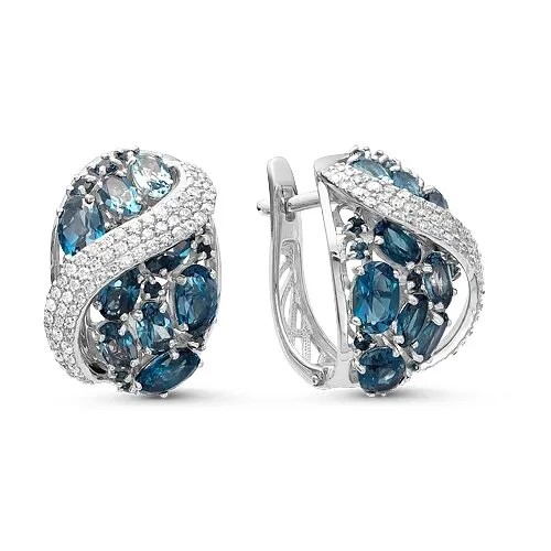 Серьги Бриллианты Костромы, белое золото, 585 проба, топаз, бриллиант