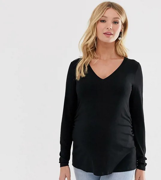 Черный лонгслив с V-образным вырезом ASOS DESIGN Maternity
