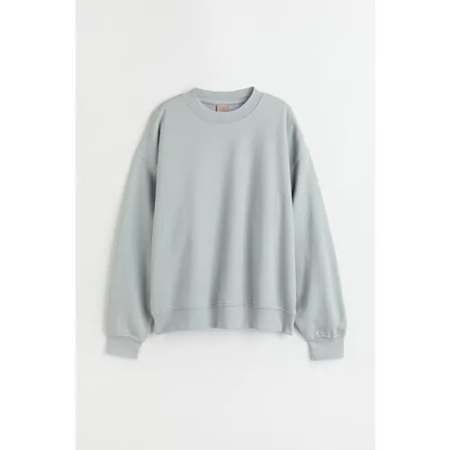 Свитшот H&M, оверсайз, средней длины, трикотажный, без капюшона, без карманов, размер L, серый, голубой
