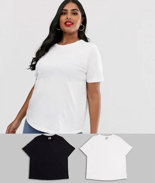 Набор из 2 футболок из органического хлопка с круглым вырезом ASOS DESIGN Curve ultimate - СКИДКА-Мульти