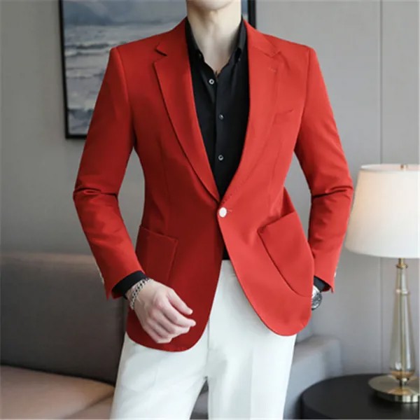 Роскошный мужской блейзер, красный, 5XL, смокинг, элегантное Мужское пальто, вечерние, приталенный Блейзер для выпускного вечера, розовый, Luxo ...