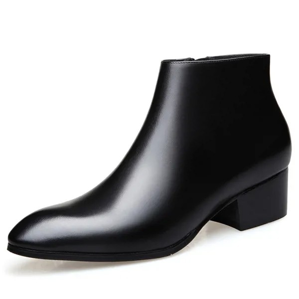 Ботинки Челси мужские черные короткие кожаные, заостренный носок, высокий каблук, повседневная нарядная обувь, боковая молния, весна-осень