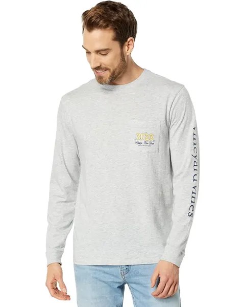 Футболка Vineyard Vines New Years Champagne Long Sleeve Pocket Tee, цвет Grey Heather