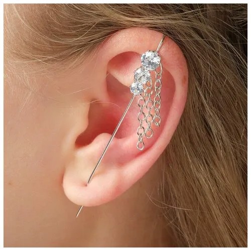Серьги каффы , бижутерный сплав, белый
