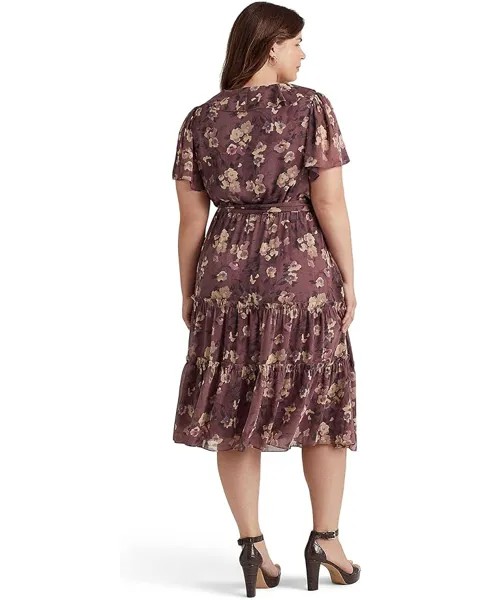Платье LAUREN Ralph Lauren Plus Size Floral Belted Crinkle Georgette Dress, цвет Purple Multi