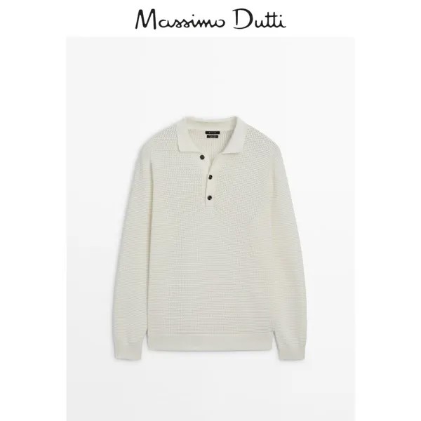 Свитер мужской Special Massimo Dutti с воротником поло, кремовый