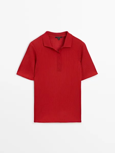 Рубашка-поло из хлопка в рубчик Massimo Dutti, красный