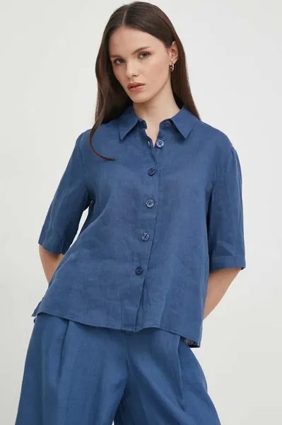 Льняная рубашка United Colors of Benetton, синий