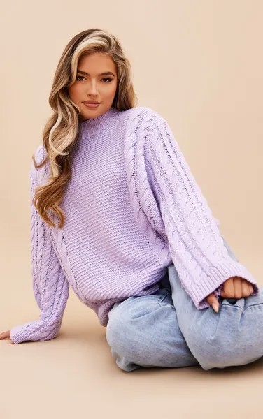 PrettyLittleThing Сиреневый объемный джемпер косой вязки с рукавами Extreme