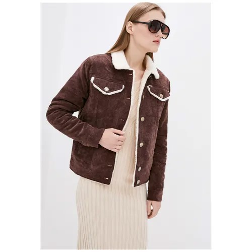 Куртка  DASTI, женская демисезонная, средней длины, силуэт прямой, утепленная, без капюшона, водонепроницаемая, ветрозащитная, внутренний карман, карманы, из овчины, размер 42, коричневый