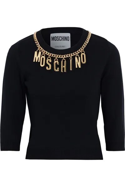 Укороченный шерстяной свитер с декором MOSCHINO, черный