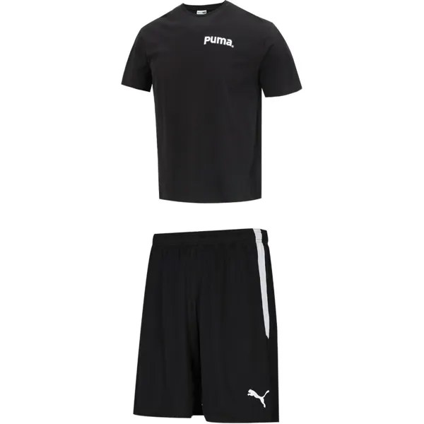 Повседневный спортивный мужской комплект черный топ и черные шорты Puma, черный