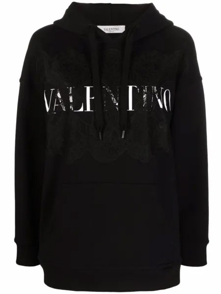 Valentino Garavani худи с кружевными вставками и логотипом, черный