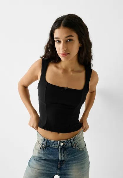 Блузка WITH BOW DETAIL Bershka, цвет black