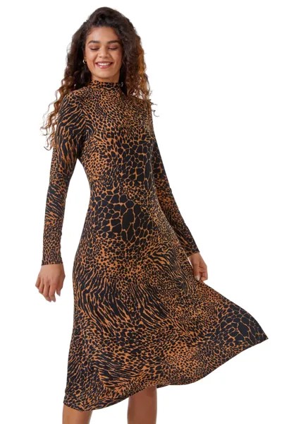 Платье миди с животным принтом Roman, коричневый