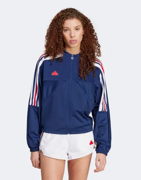 Темно-синяя спортивная куртка adidas Soccer Tiro с красными и белыми полосками adidas
