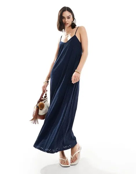 Темно-синее платье макси из джерси с v-образным вырезом Vero Moda