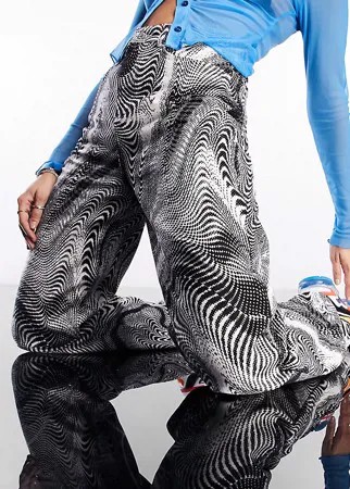 Джинсы в винтажном стиле с монохромным волнистым принтом ASYOU-Разноцветный