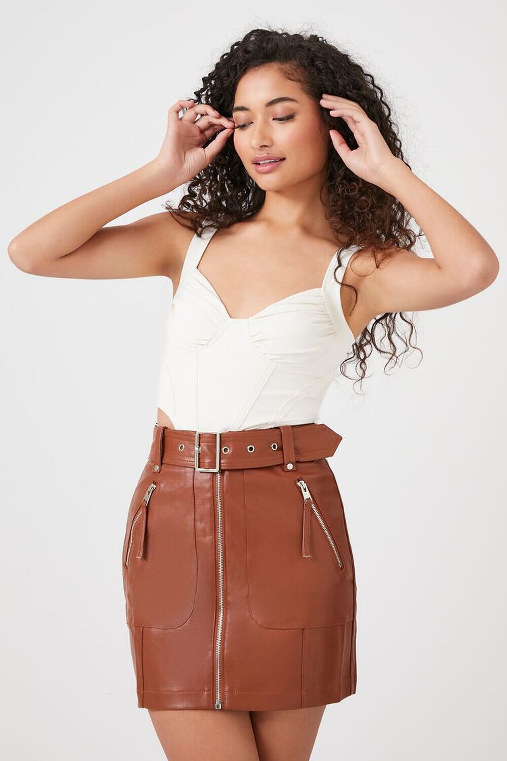 Мини-юбка из искусственной кожи Forever 21, коричневый