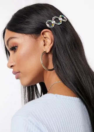 Золотистая заколка для волос с разноцветными стразами ASOS DESIGN-Золотой