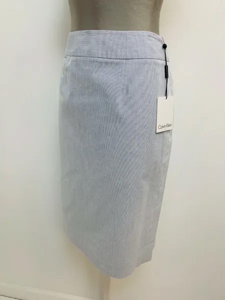 Calvin Klein НОВАЯ Элегантная БЕЛАЯ/СИНЯЯ прямая юбка из хлопка в полоску, размер 6, 8