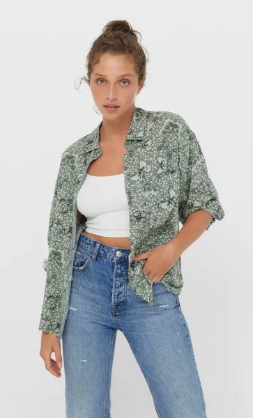 Stradivarius Рубашка Свободного Кроя С Карманом Multicolor Xs