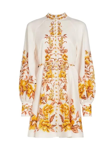 Мини-платье Vacay с поясом и пуговицами спереди Zimmermann, цвет golden floral
