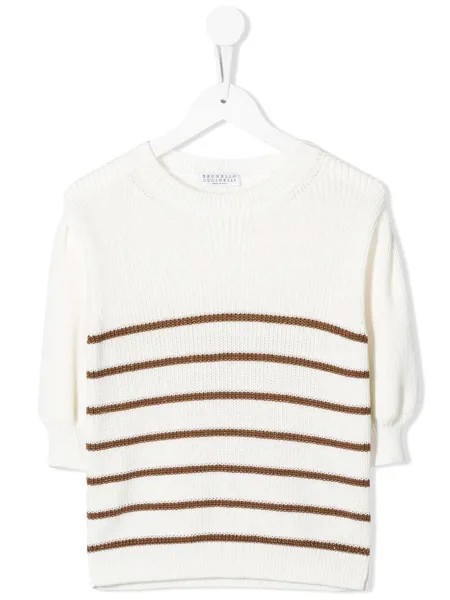 Brunello Cucinelli Kids полосатый джемпер с укороченными рукавами