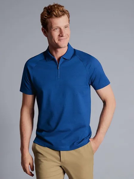 Charles Tyrwhitt Рубашка-поло с воротником на молнии и текстурой попкорна Tyrwhitt Cool, темно-синий