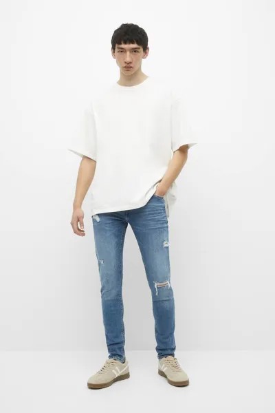 Рваные джинсы скинни Pull&Bear, синий