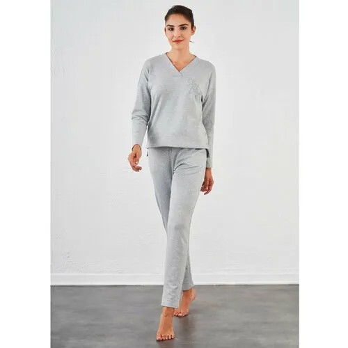 Пижама Relax Mode, лонгслив, брюки, длинный рукав, размер 50/52, серый
