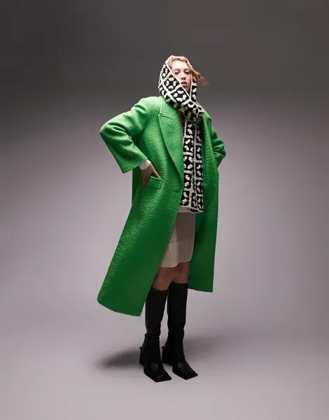 Зеленое пальто с начесом Topshop