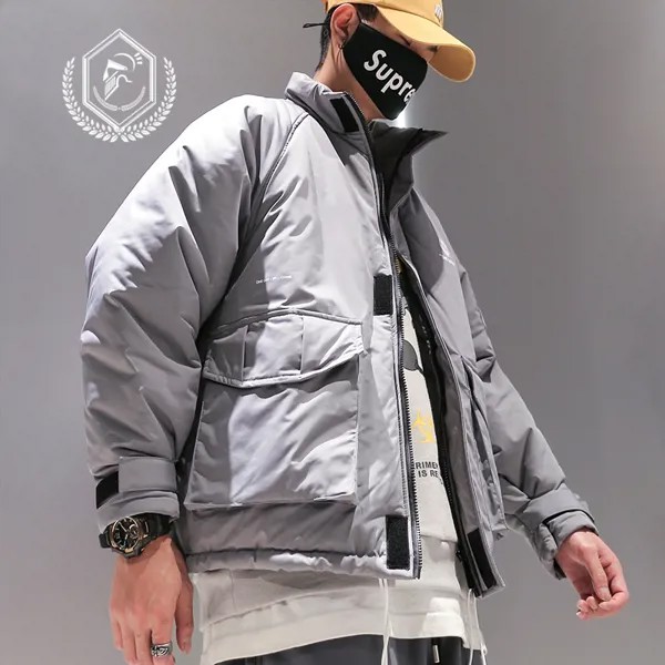 Мужская модная свободная флисовая тяжелая куртка в стиле сафари с принтом, повседневные парки в стиле хип-хоп, пальто
