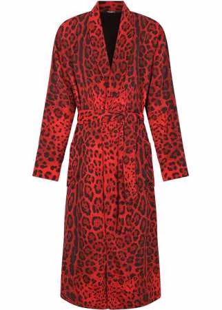Dolce & Gabbana халат с поясом и леопардовым принтом