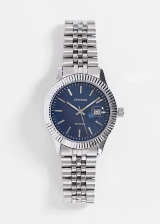 Серебристые наручные часы-браслет унисекс с синим циферблатом Sekonda-Серебряный
