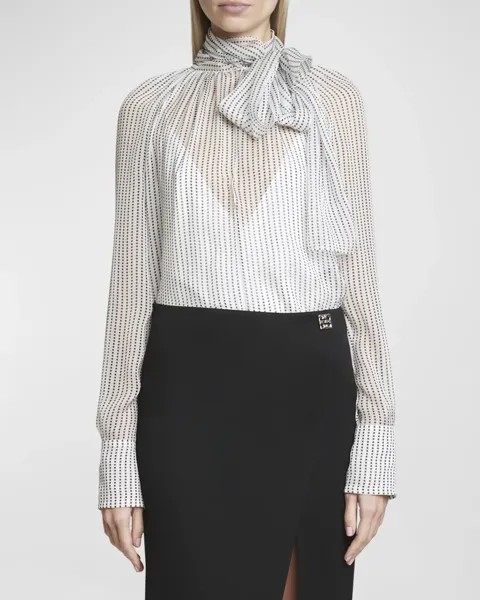 Прозрачная шелковая блузка в горошек с завязками Givenchy, цвет Ecru Black