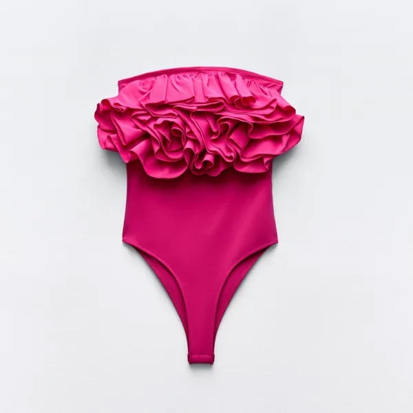 Боди Zara With Voluminous Ruffles, ярко-розовый