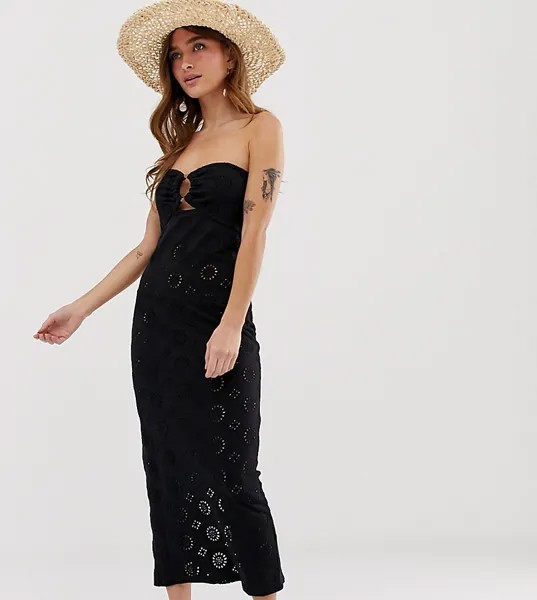 Сарафан-бандо макси с вышивкой ришелье ASOS DESIGN Petite-Черный