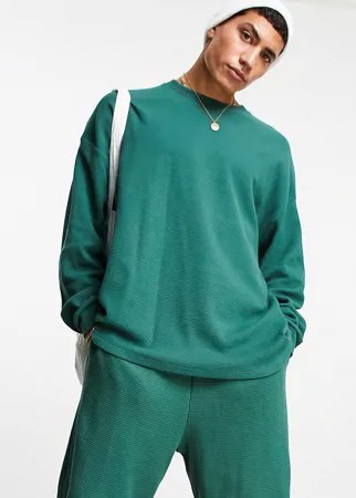Темно-зеленый oversized-лонгслив с вафельной фактурой от комплекта ASOS DESIGN-Зеленый цвет