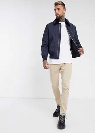 Темно-синий бомбер со съемным воротником из искусственного меха ASOS DESIGN