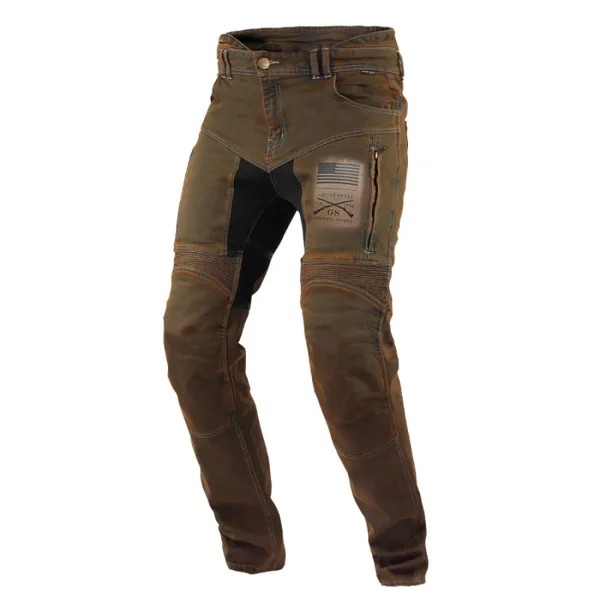 Мужские винтажные брюки-карго с мытым принтом ржаво-коричневые тактические мотоциклетные брюки на молнии