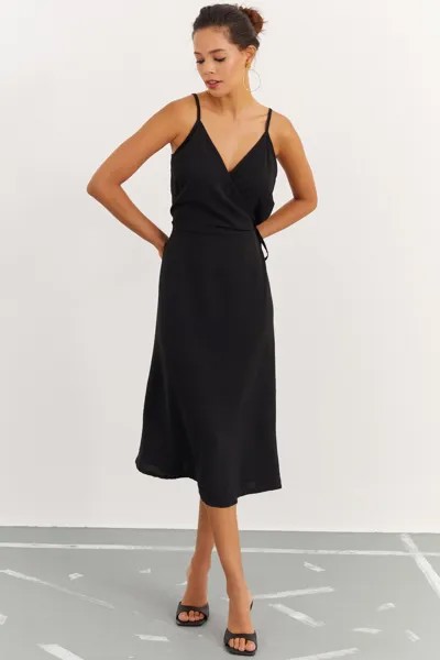 Женское двубортное платье миди черного цвета на бретелях Cool & Sexy, черный